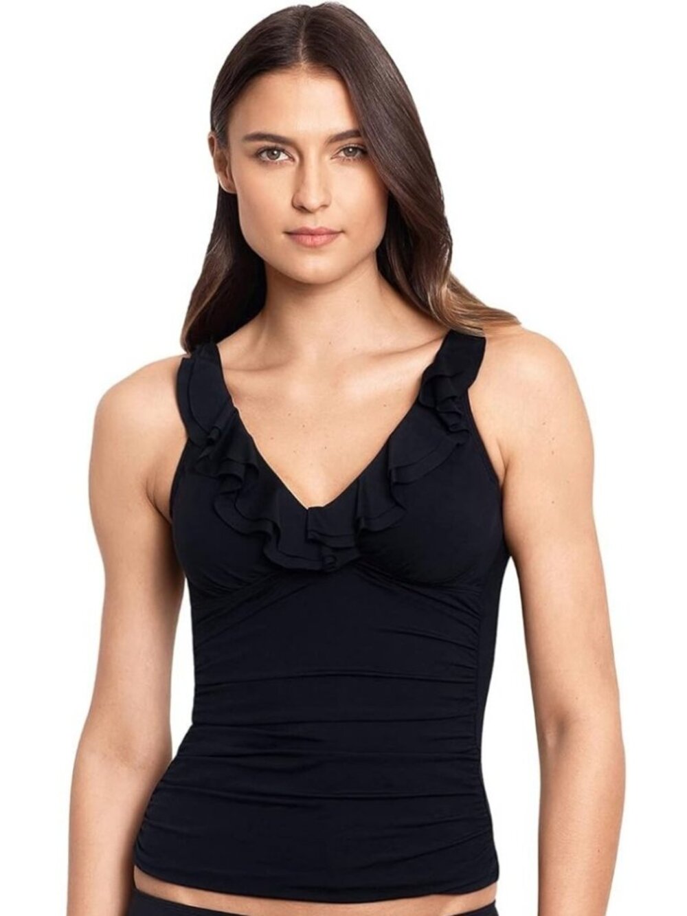 Lauren Ralph Lauren Ruffled Swim Tankini Top Black ( 6 )